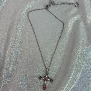 Necklace cross heart stunning jewels Elegant Silver red Pink Cross Necklace